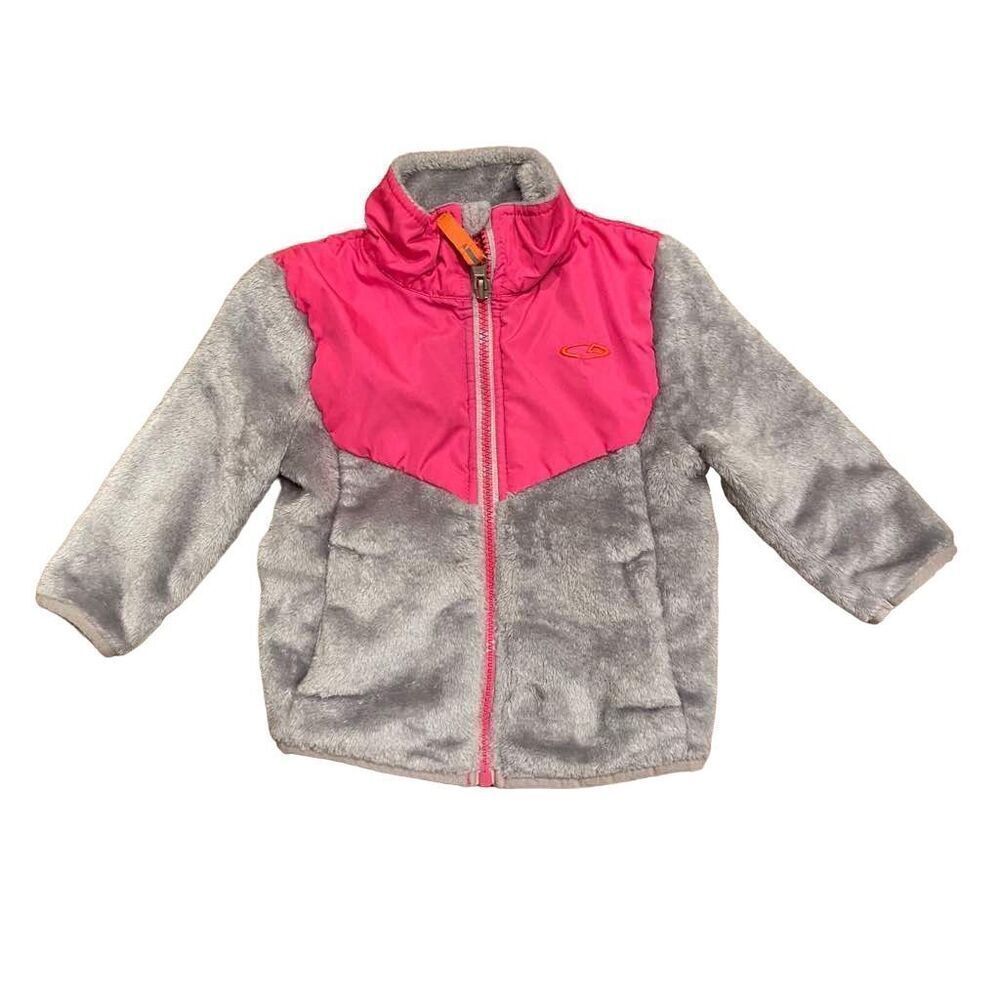 Champion Furry Fleece Gray Bright Pink Jacket Size 12 Month